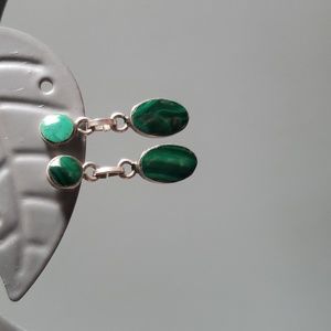 Earrings Malachita Stone and Silver .925 hanging L 1"